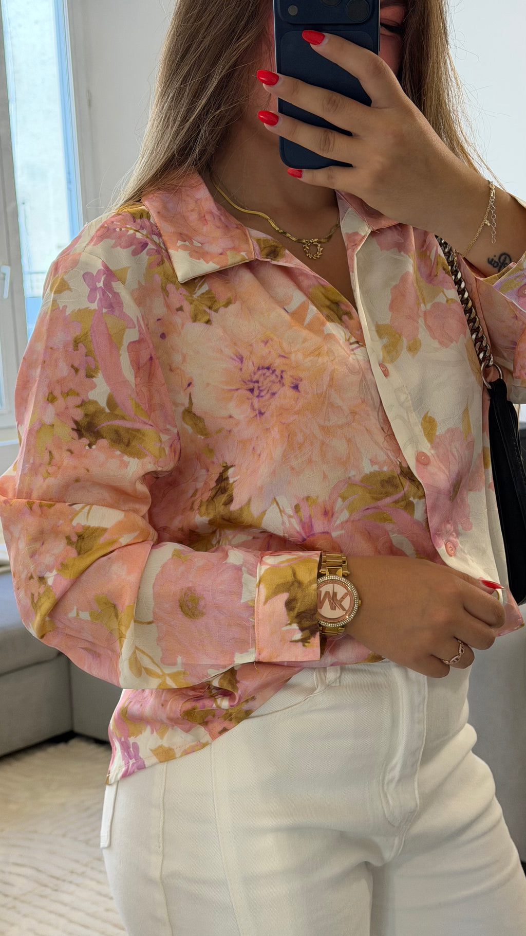 Chemise Soraya fleurie en polyester pour femme rose.