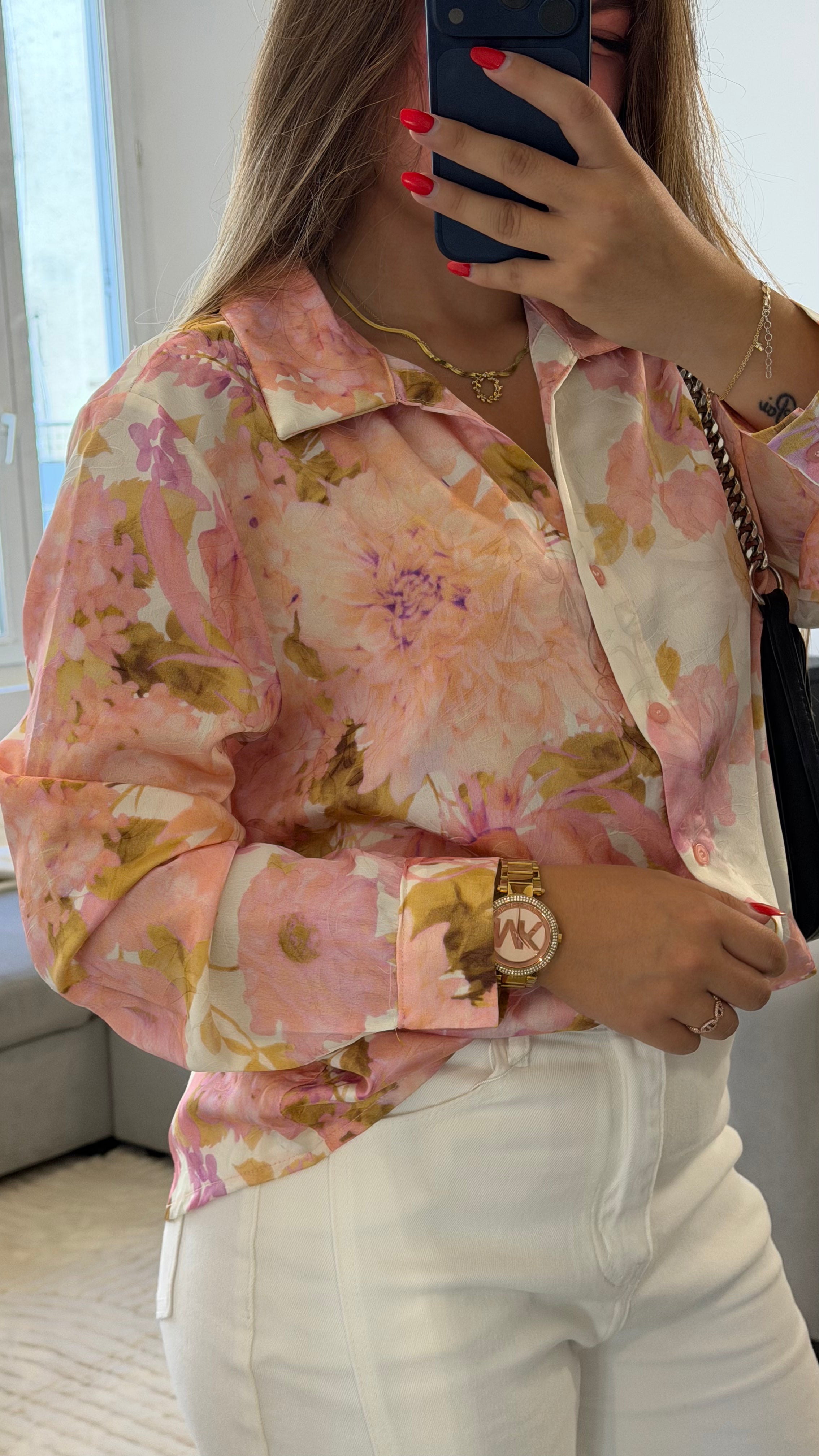 Chemise Soraya fleurie en polyester pour femme rose.