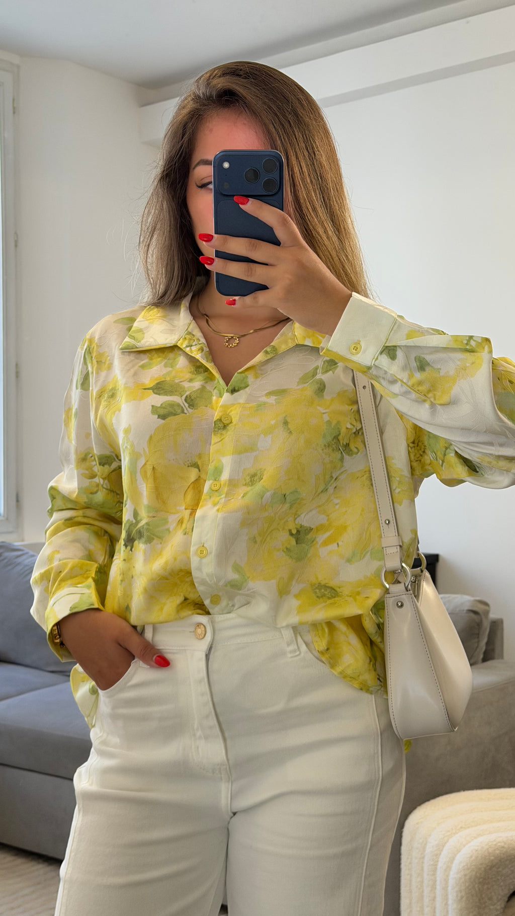 Chemise Soraya fleurie en polyester pour femme jaune.