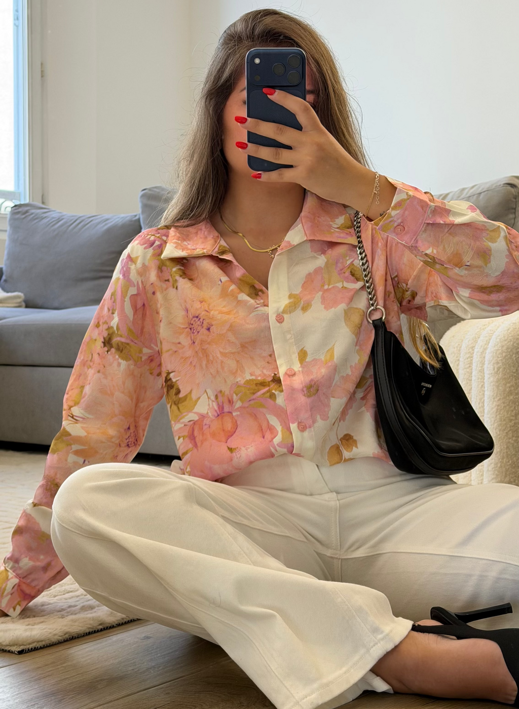 Chemise Soraya fleurie en polyester pour femme rose. 