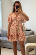 Robe Coquelicot fleurie en viscose avec imprimé de petites fleurs rouges pour femme.